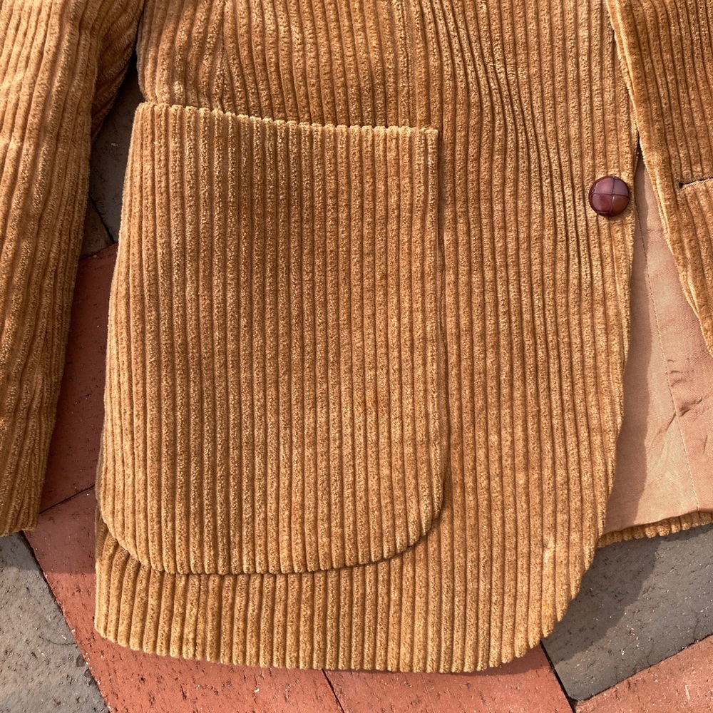 Vintage Caramel Brown Corduroy Blazer Chams Unisex Professor Autumn - Picture 4 of 13